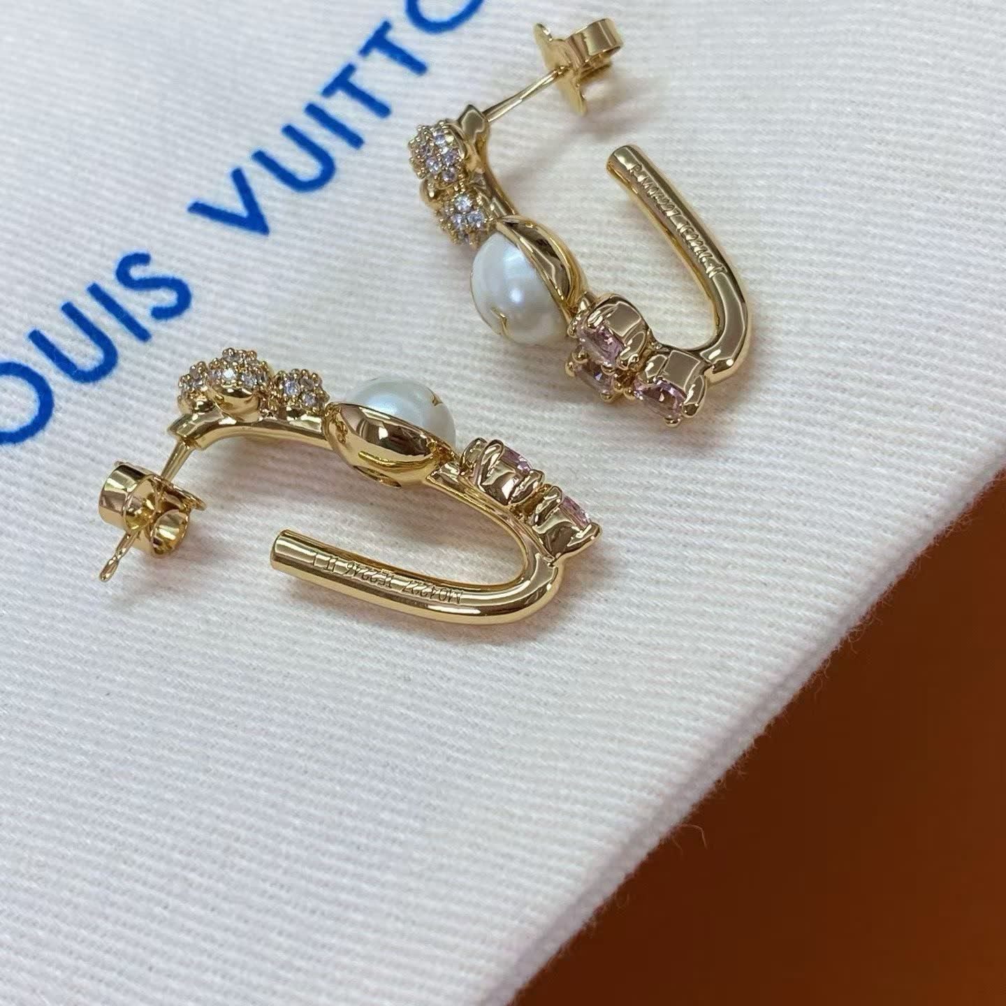 Louis Vuitton Gold Tone Earrings with Crystal Accents